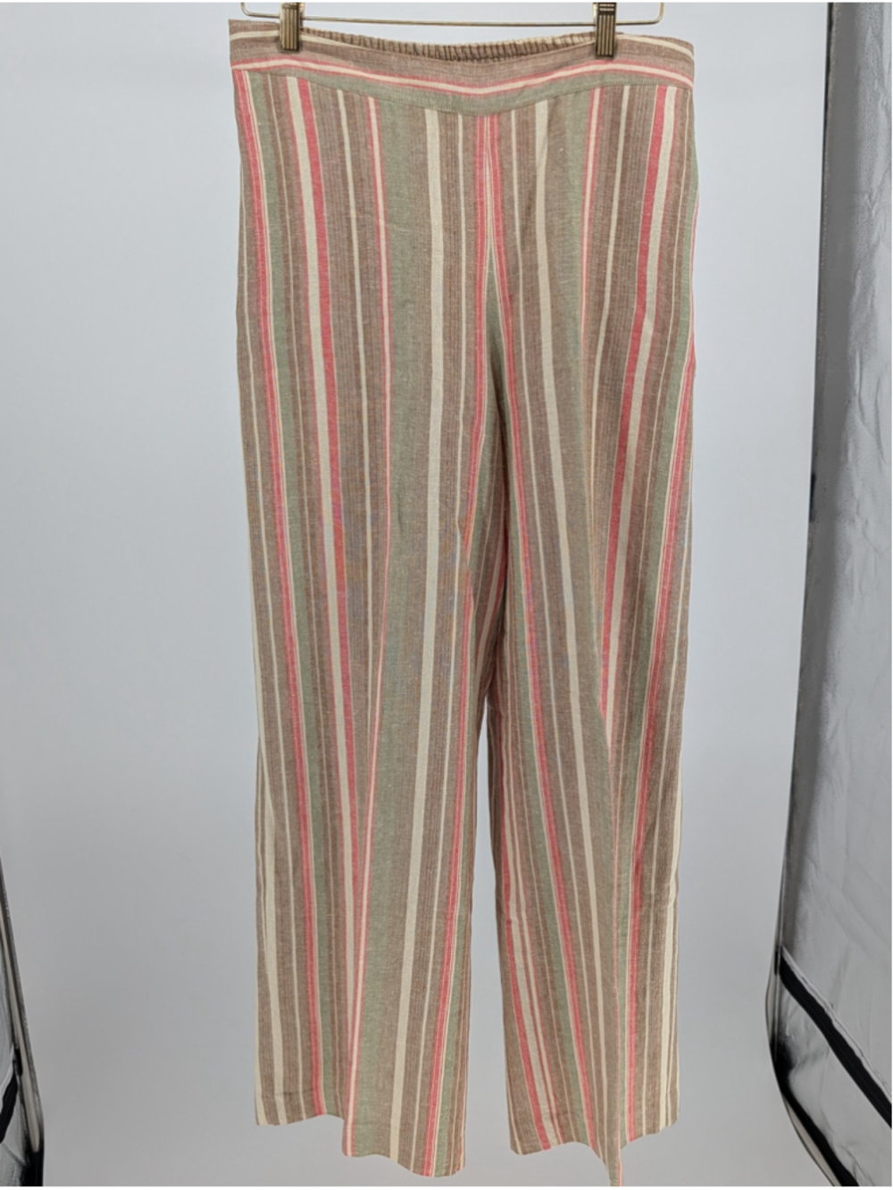 Coldwater Creek Linen Blend Striped Wide Leg Pants M Coastal Pull On
